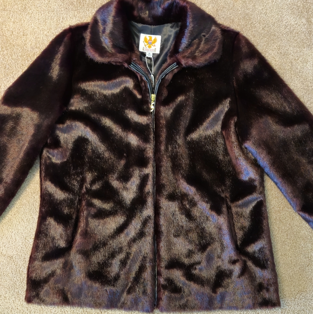 NWT Faux Burgundy Mink Coat